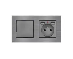 UNIC Elektrick� z�suvka (230V+2xUSB 5V/2,1A) + vyp�na� jednop�lov� �.1 v r�me�ku 153mm, slitina hlin�ku �ed� - 361 K�