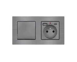 UNIC Elektrick� z�suvka (230V+USB+USBc 5V) + vyp�na� jednop�lov� �.1 v r�me�ku 153mm, slitina hlin�ku �ed� - 376 K�