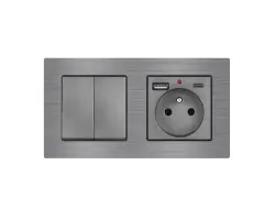 UNIC Elektrick� z�suvka (230V+USB+USBc 5V) + dvojvyp�na� lustrov� s�riov� �.5 v r�me�ku 153mm, slitina hlin�ku �ed� - 377 K�