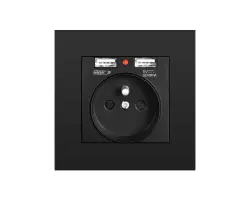 SRAN Elektrick� z�suvka 230V+2*USB 5V/2.1A v r�me�ku plast �ern� - 198 K�