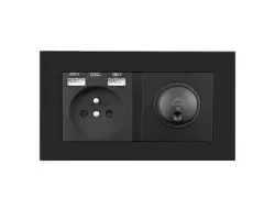 SRAN Elektrick� z�suvka 230V+USB+USB 5V/2,1A + LED oto�n� stm�va� 230V/1A  v r�me�ku 147mm, plast �ern� - 226 K�