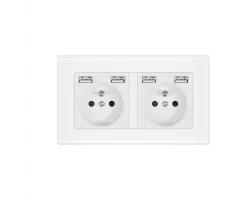 SRAN Elektrick� z�suvka 2x230V+4xUSB 5V/2.1A, sklo b�l� - 366 K�