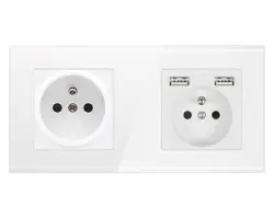 SRAN Elektrick� z�suvka 230V+230V s USB 5V/2.1A b�l� v�etn� r�me�ku sklo b�l� - 246 K�