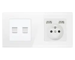 SRAN  Dvojn�sobn� sklen�n� r�me�ek v�etn� z�suvky 230V+2xUSB 5V/2,1A + modul MDN2RJ45 2xRJ45 v b�l� barv� - 236 K�