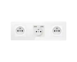 SRAN Elektrick� sklen�n� trojz�suvka 230V + 230V 2*USB 5V/2,1A v r�me�ku 258mm, sklo b�l� - 314 K�