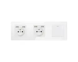 SRAN Elektrick� sklen�n� trojz�suvka 230V+2*USB 5V/2,1A  s vyp�na�em v r�me�ku 258mm, sklo b�l� - 394 K�