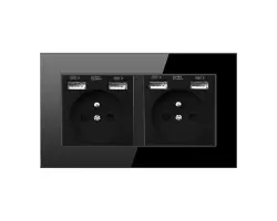 SRAN Elektrick� z�suvka 2x230V+4xUSB 5V/2.1A v r�me�ku 147mm , �ern� sklo - 350 K�