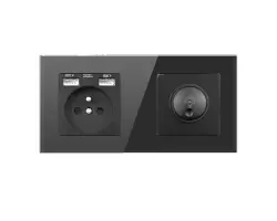 SRAN Elektrick� z�suvka 230V+2USB 5V/2,1A + LED oto�n� stm�va�  v r�me�ku 172mm, �ern� sklo - 226 K�