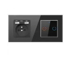 SRAN z�suvka 230V+2xUB + Ai WiFi dvojvyp�na� s r�me�kem sklo �ern� - 588 K�