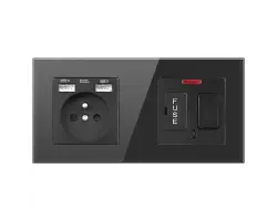 SRAN z�suvka 230V+2xUSB5V + vyp�na� s pojistkou a kontrolkou s �ern�m sklen�n�m r�me�kem  - 246 K�