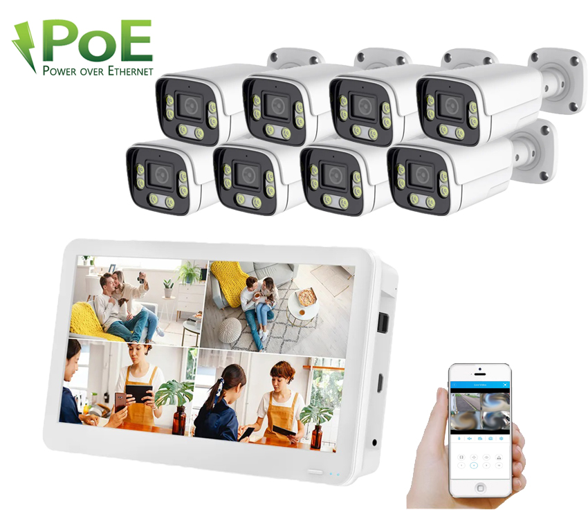 PoE IP 8 kamerov set XM-804B 4MPx s LCD 12", CZ menu